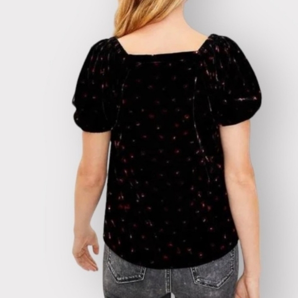 Loft velvet floral puff sleeve sweetheart neckline blouse - Picture 3 of 10